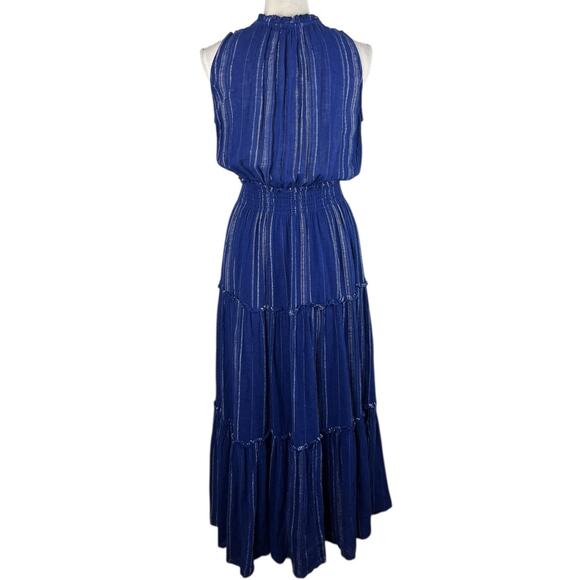 Rails Loulou Blue Noja Stripe Sleeveless Linen Blend Tiered Maxi Dress Sz Medium - Picture 7 of 12